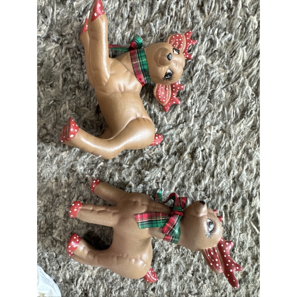 Vtg Kimple Ceramic‎ Reindeer 2 Piece Set Hand Painted